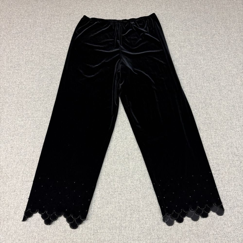 J.R. Nites Velvet Wide Leg Pants Size 14 Black Scalloped Beaded Hem Evening Pant